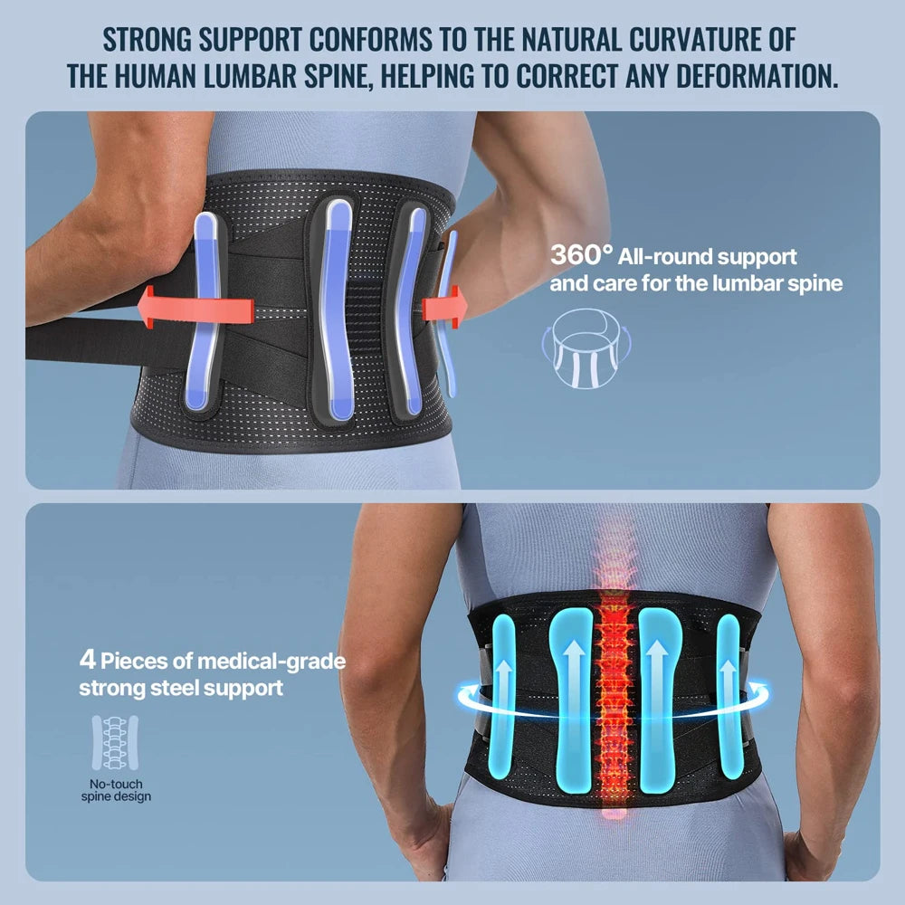 Back Brace for Lower Back Pain, Lumbar Belt Support - Lower Back Pain Relief Herniated Disc Sacral, Lifting Working Sports Large