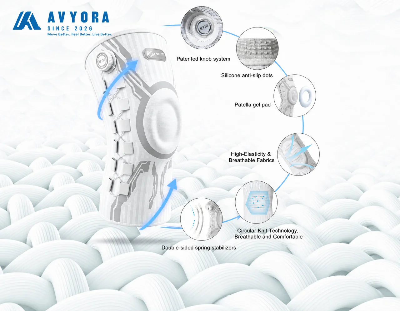 Avyora™ Smart Knob Knee Brace with Patella Gel Pad and Lateral Stabilizer, Compression Knee Brace for Exercise (Single)